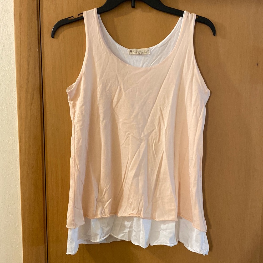 Indigenous Layered Tank Top Organic Cotton Fair Trade Pink White Small